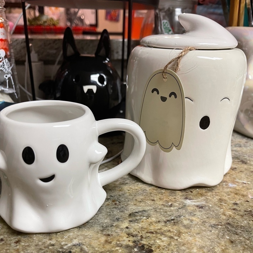 Halloween ghost mug / canister bundle 2 pieces